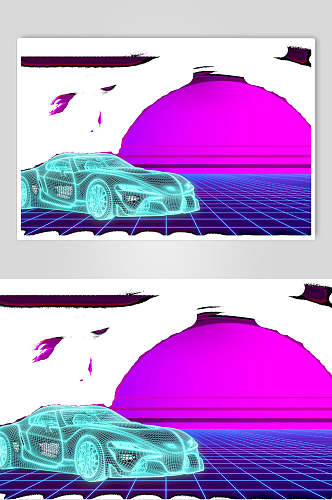 汽车蓝紫简约炫酷蒸汽波太阳素材
