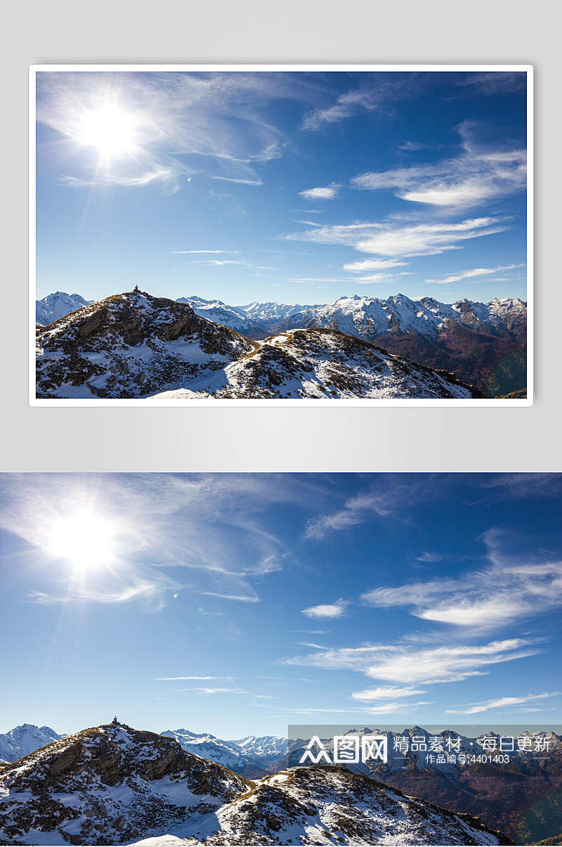 蓝天少云光照雪山雪景摄影图片素材