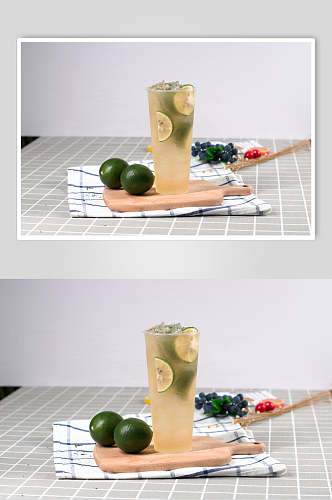 绿皮柠檬奶茶果汁创意摆拍图片