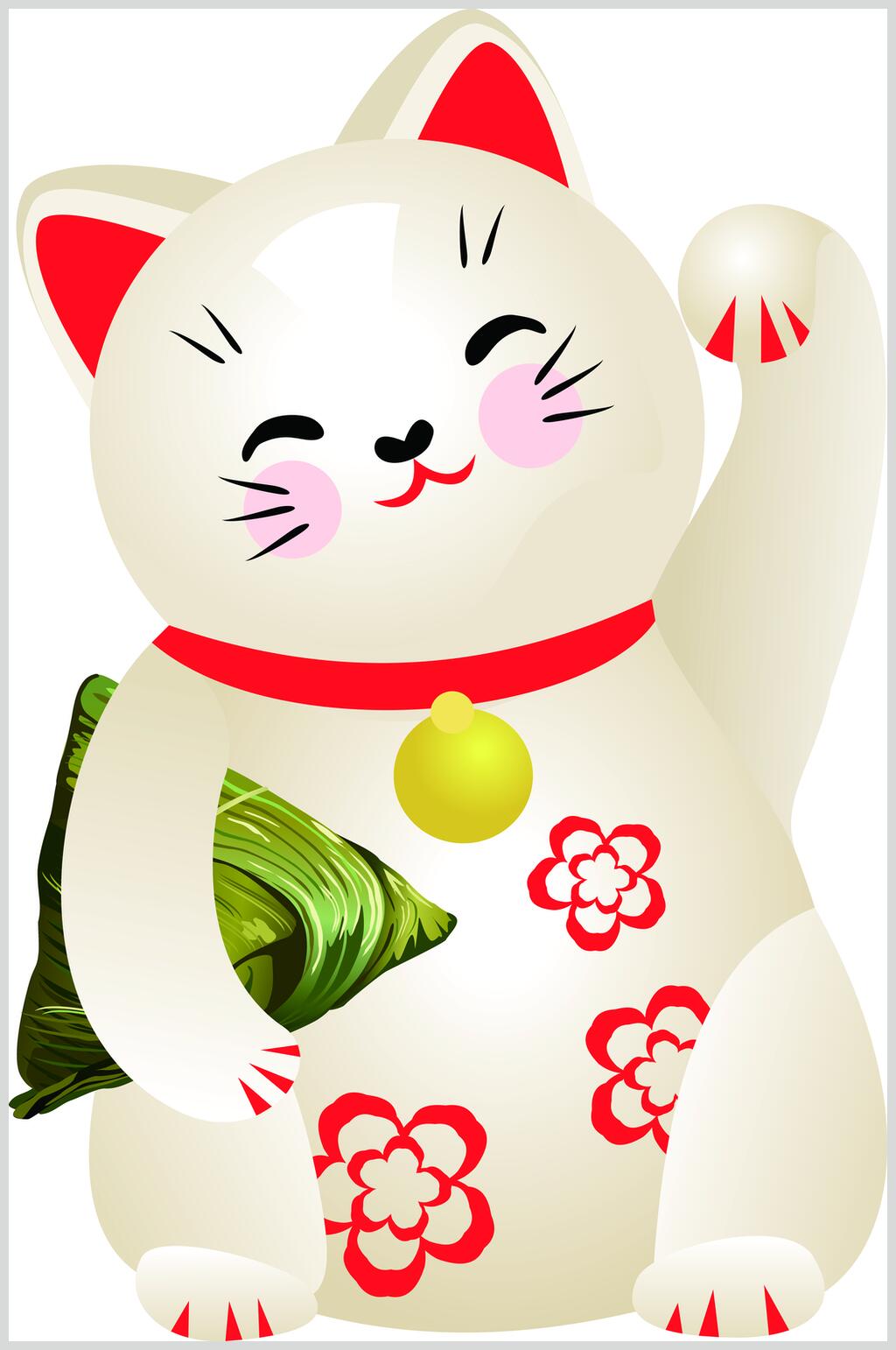 简约花朵三角粽日式卡通招財貓矢量素材素材