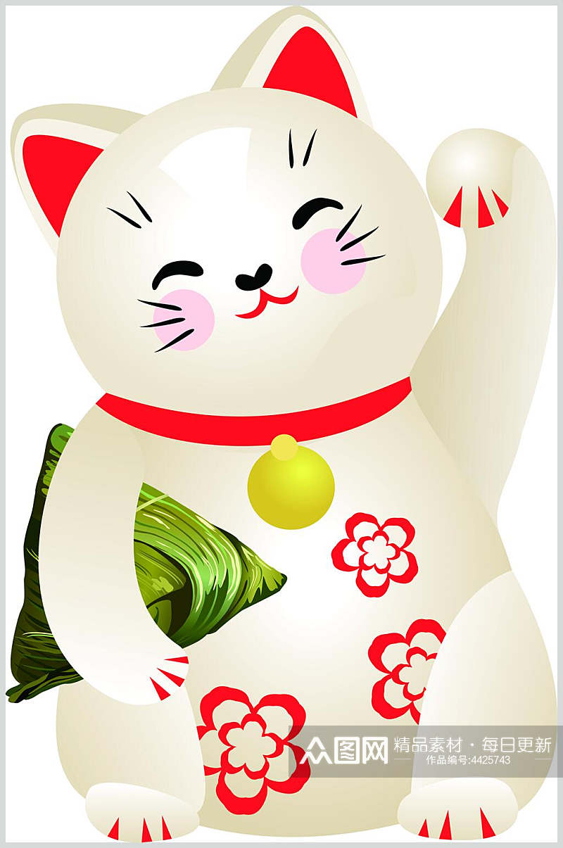 简约花朵三角粽日式卡通招財貓矢量素材素材