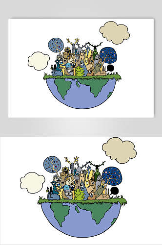 创意地球儿童涂鸦插画素材
