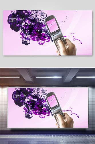 紫色简约手机清新信息时代科技背景