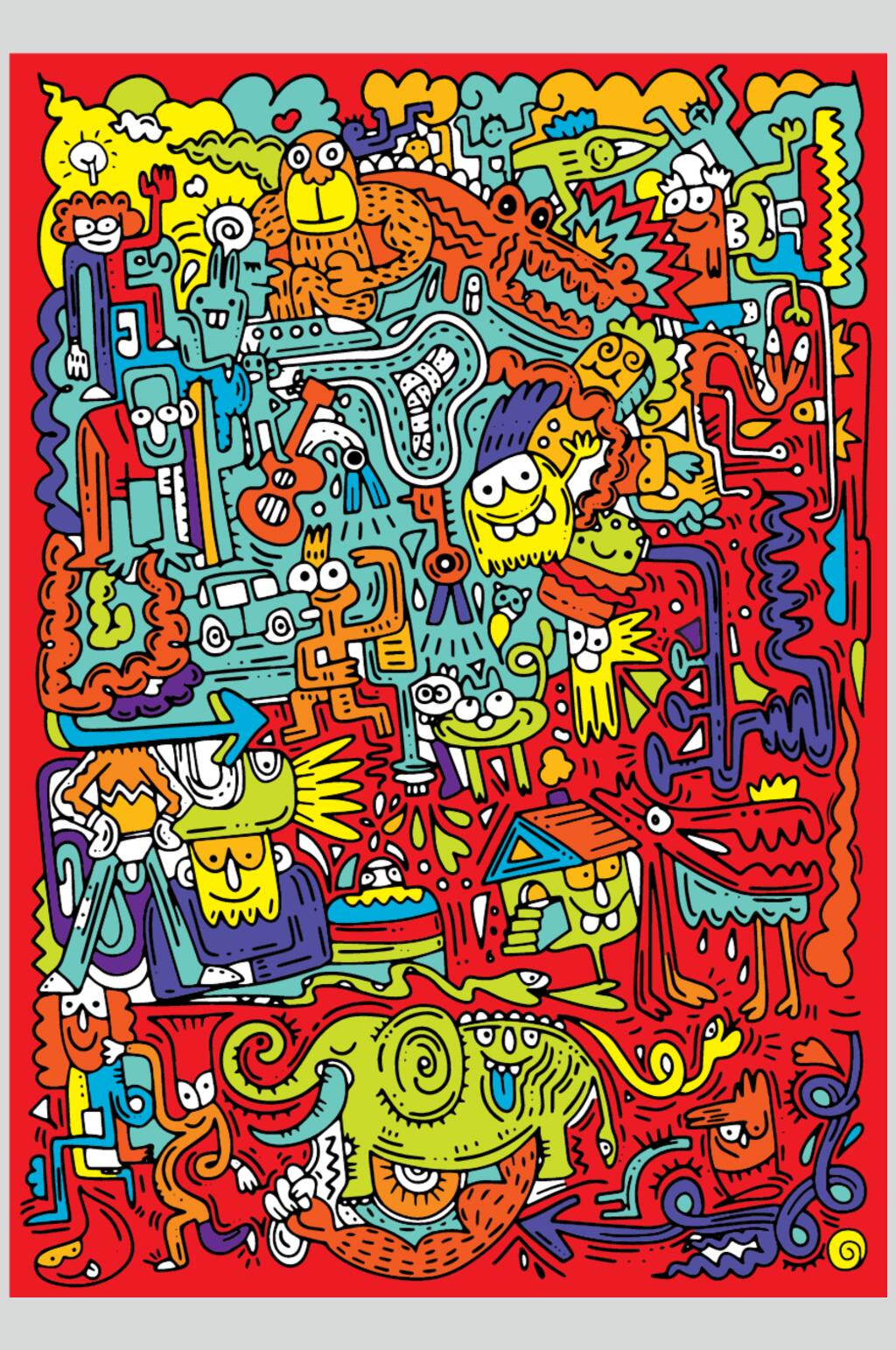 红色卡通儿童涂鸦插画素材素材