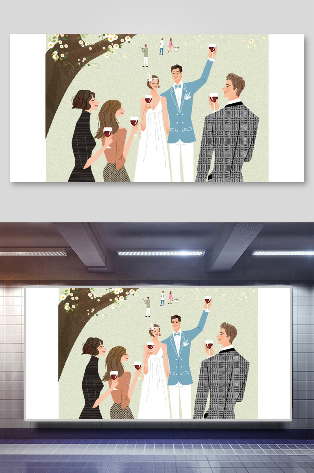 唯美花朵婚礼婚庆矢量插画素材