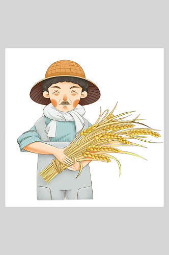 卡通小麦农民丰收节插画