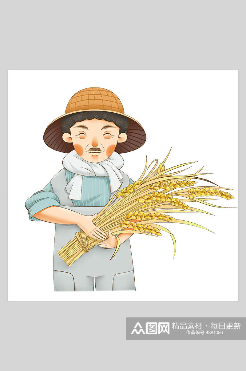 卡通小麦农民丰收节插画素材