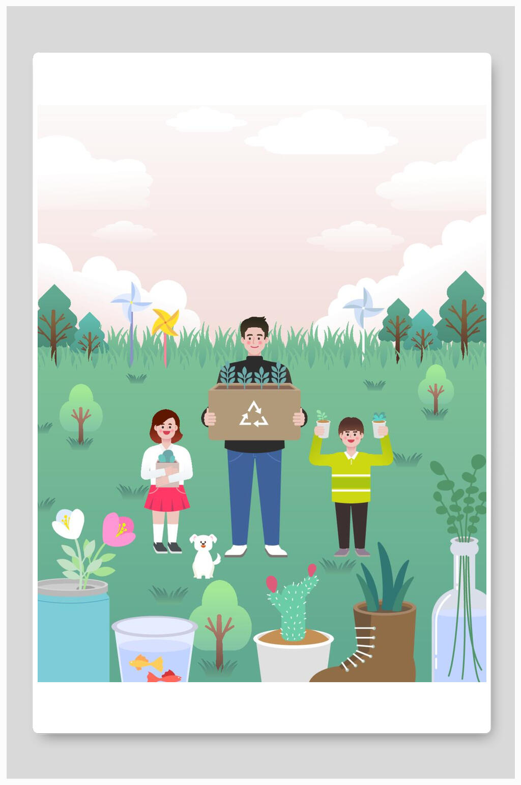 创意绿植环保矢量插画素材