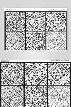 线条黑色简约素雅花纹无缝矢量素材
