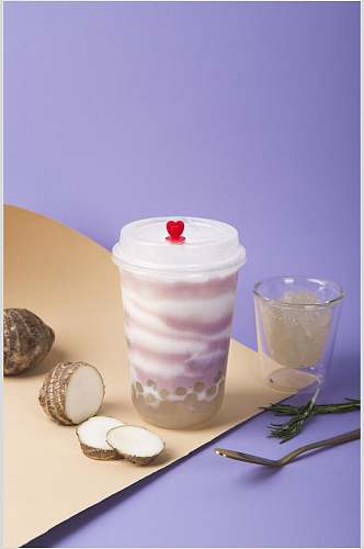 创意香芋竖版奶茶果汁摆拍图片