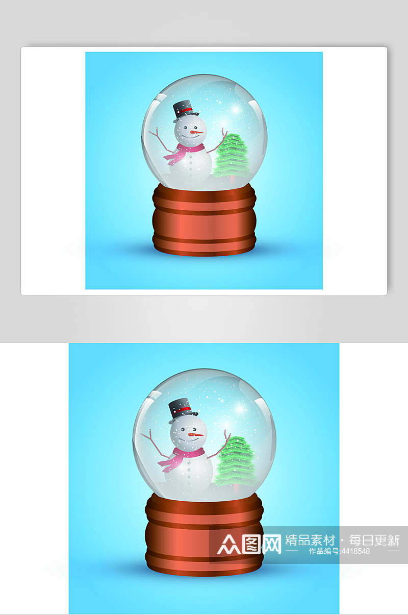 雪人圣诞节水晶球矢量素材素材