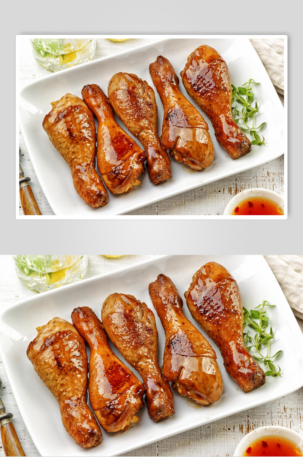 一排油光烤鸡腿韩式炸鸡图片素材