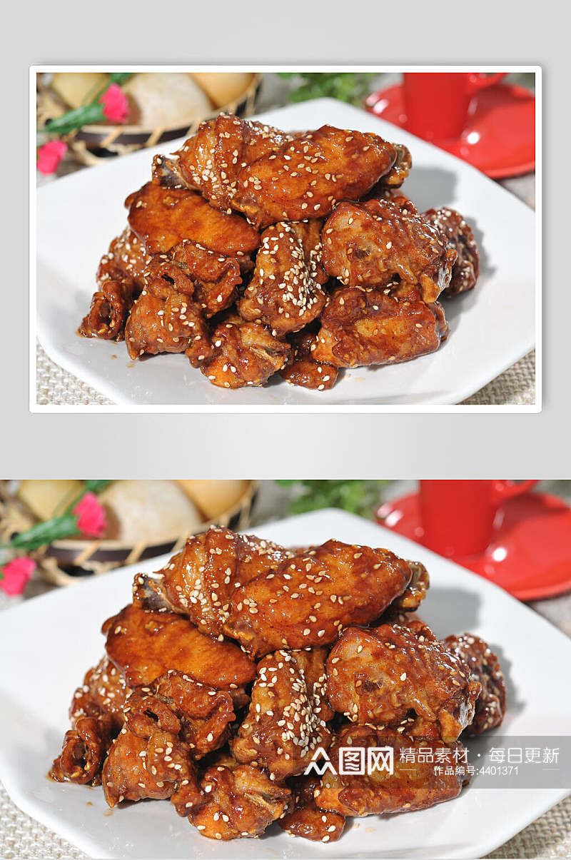 美食香辣烤鸡翅中韩式炸鸡图片素材