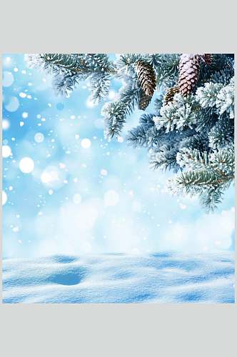 松果蓝白色冬季雪景高清图片