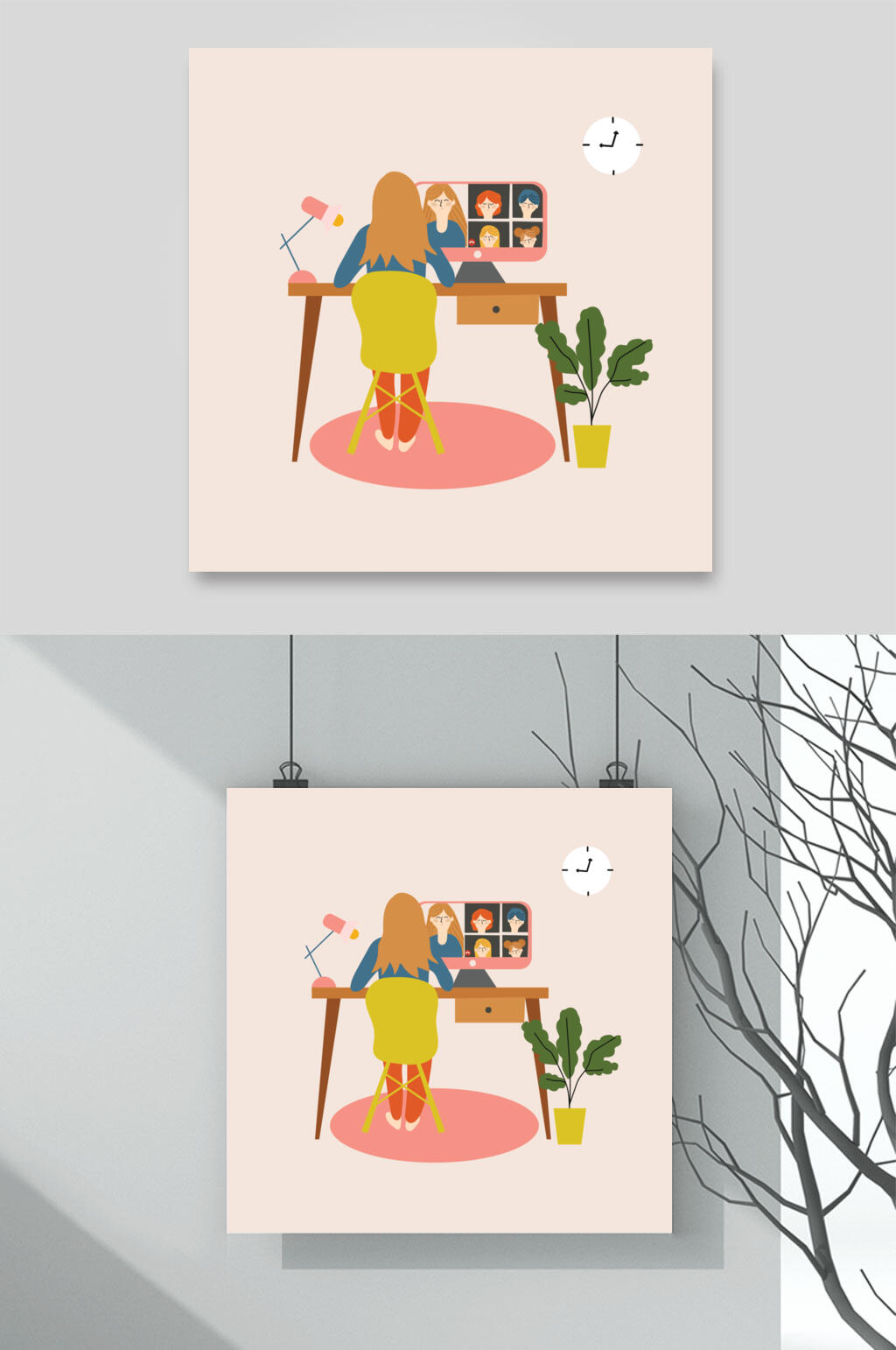 女孩简约人物日常插画矢量素材素材