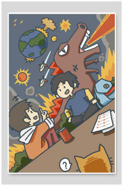 创意地球火箭童趣六一儿童节插画