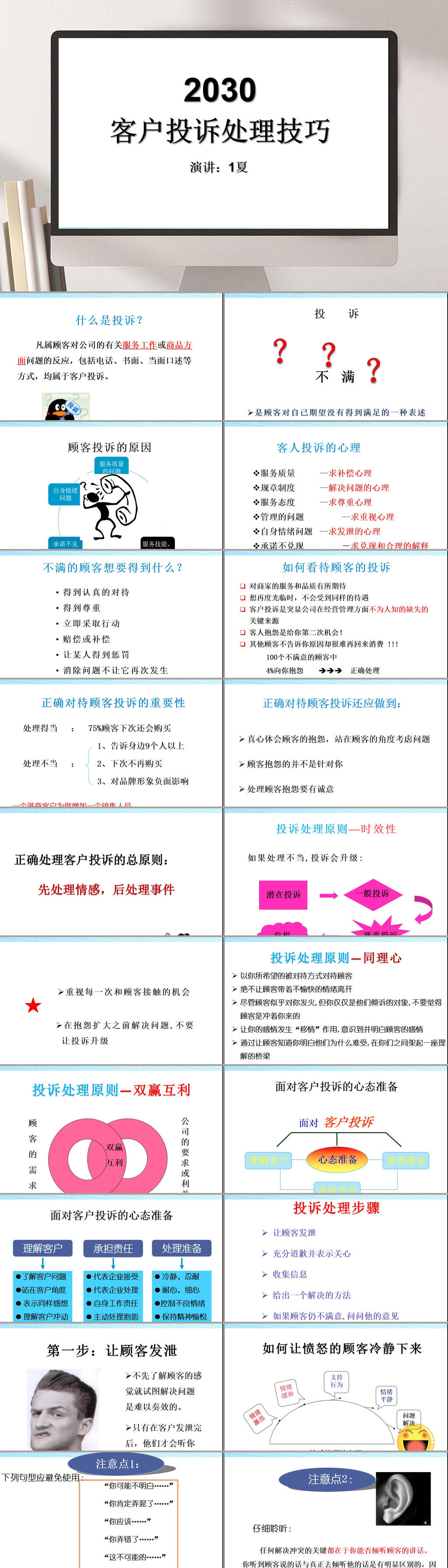 文字白色大气高端客户投诉处理PPT素材