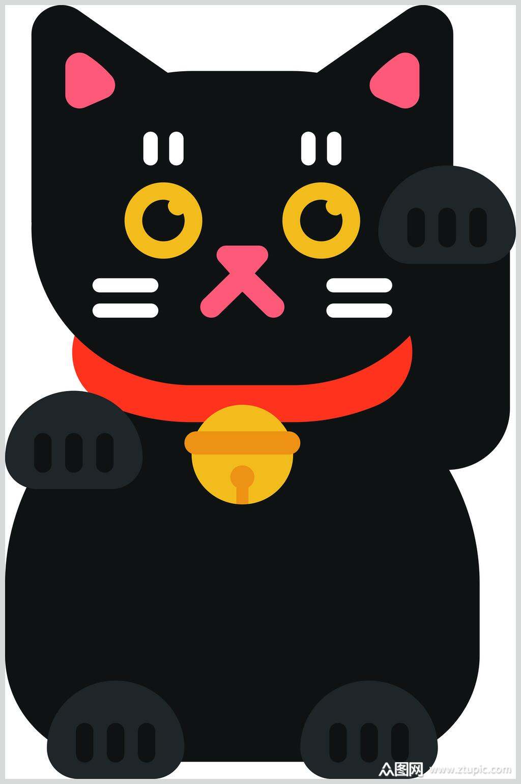 黑色铃铛日式卡通招財貓矢量素材素材