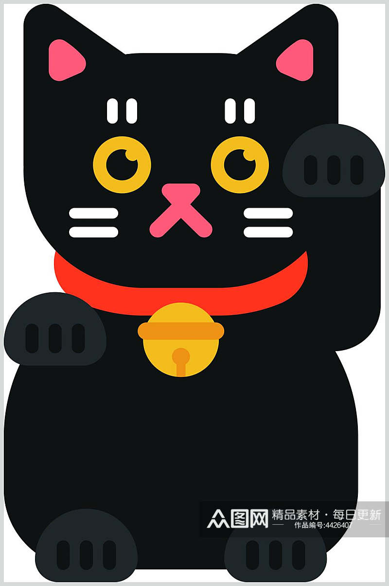 黑色铃铛日式卡通招財貓矢量素材素材