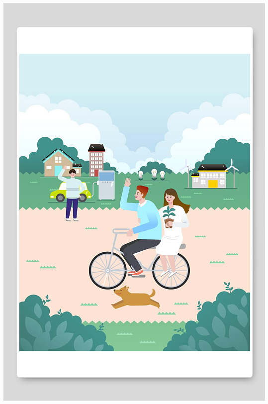 创意骑自行车环保矢量插画