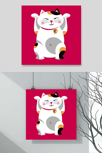 猫咪红白色日式卡通招財貓矢量素材