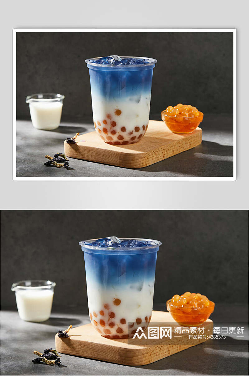 蓝色珍珠清新果汁奶茶摆拍图片素材