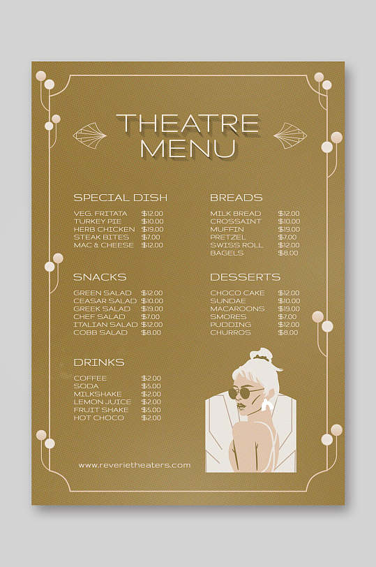 黄色的英文餐饮美食菜单