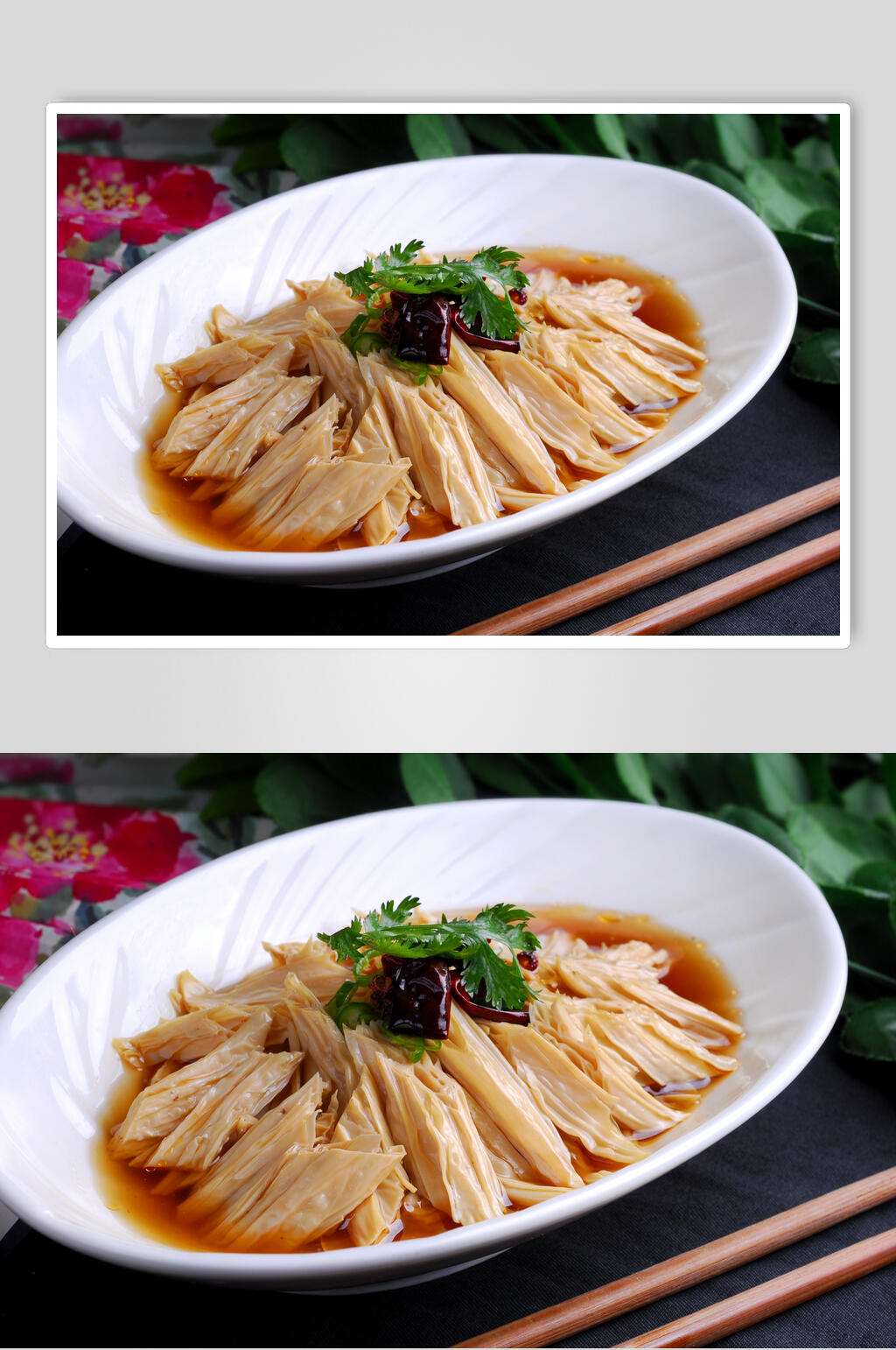 圆形白瓷盘豆皮卤味卤水美食图片素材