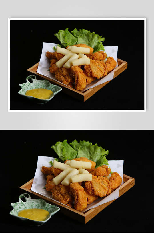 美食香辣炸鸡年糕韩式炸鸡图片