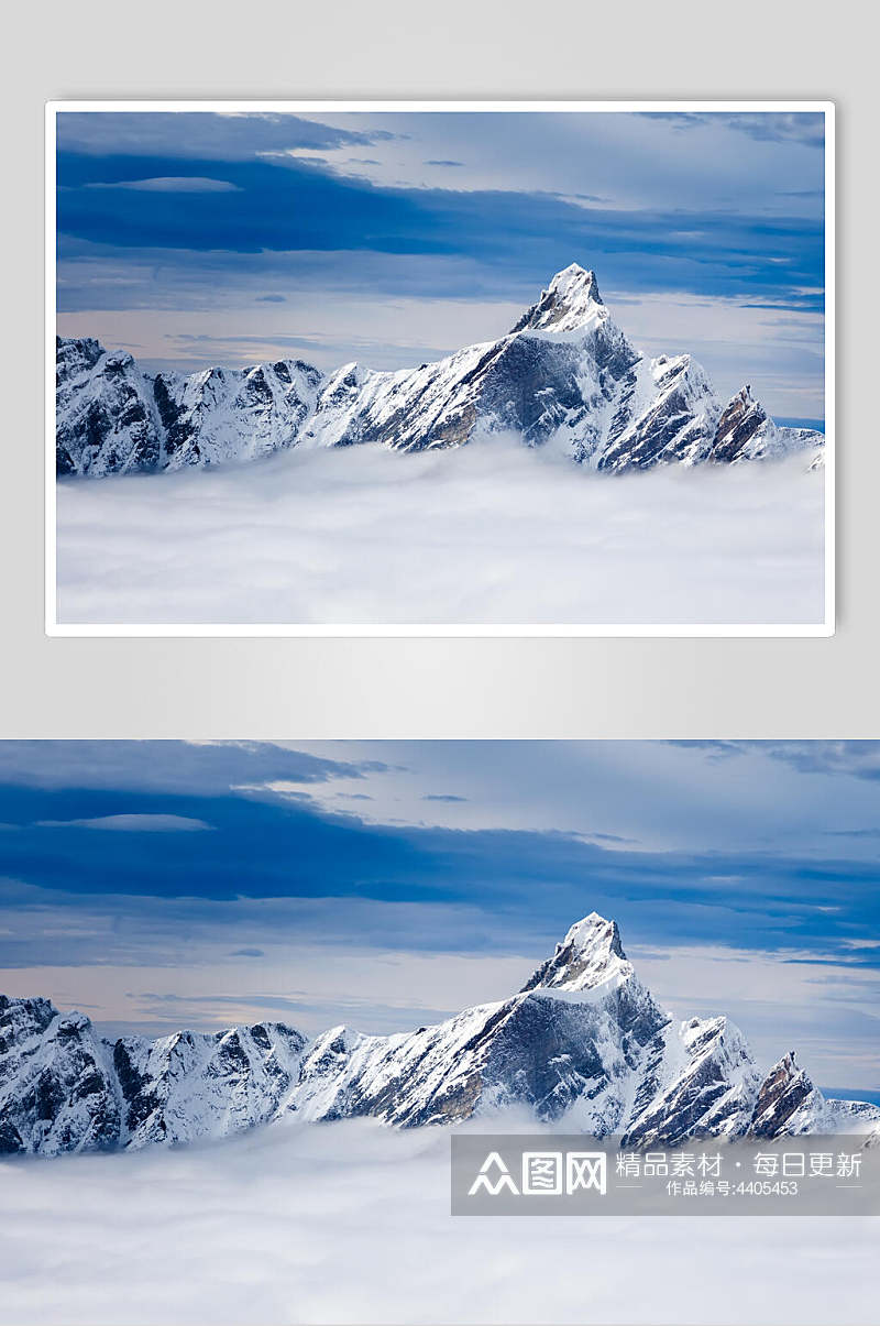 云雾缭绕山巅雪山雪景摄影图片素材