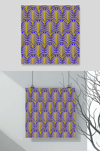 黄紫植物对称中国风纹饰矢量素材