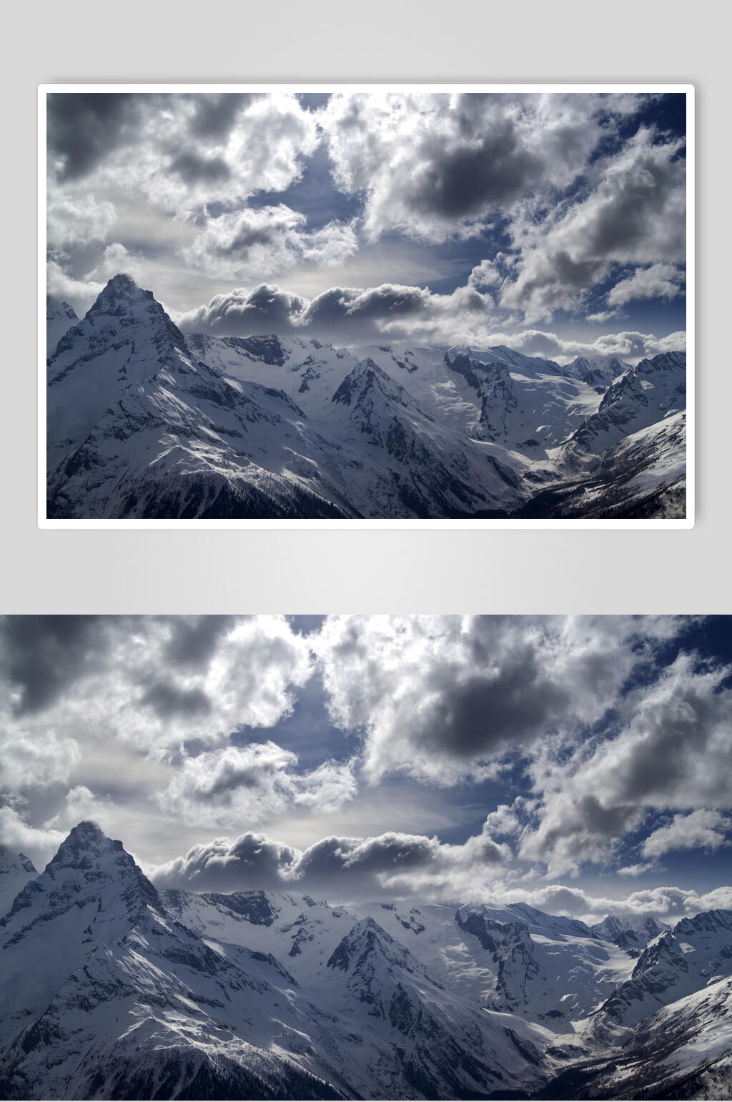雪山云雾暗淡雪山雪景摄影图片素材