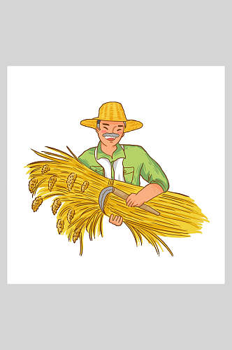 收割小麦农民丰收节插画