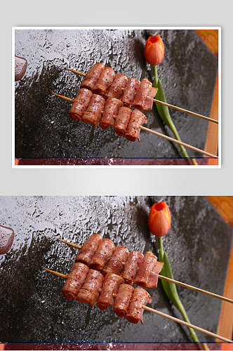 肉卷竹签香辣培根美食图片