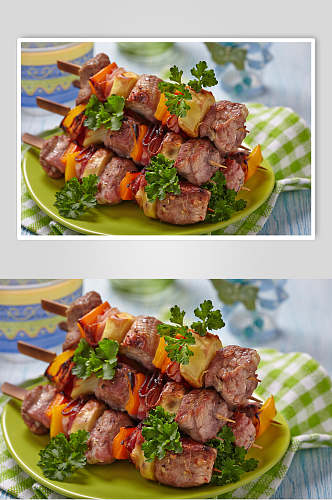 骨肉相连蔬菜烤肉串美食图片