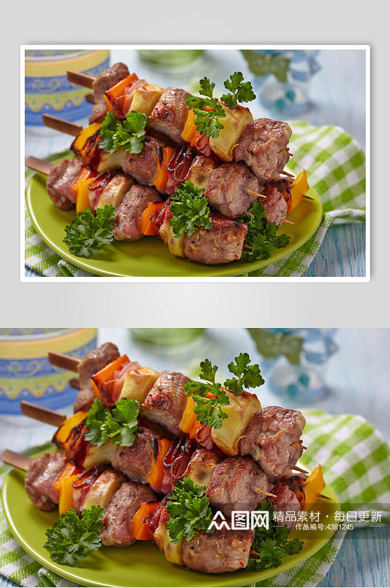 骨肉相连蔬菜烤肉串美食图片素材