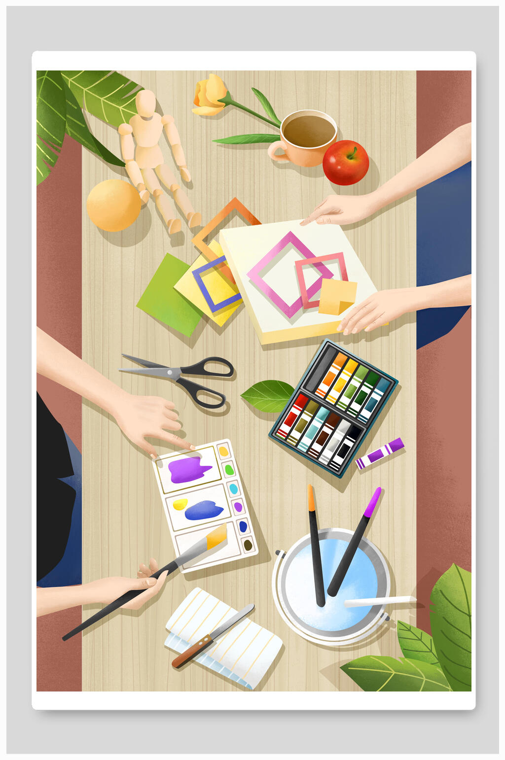 大气绘画手绘餐饮插画素材