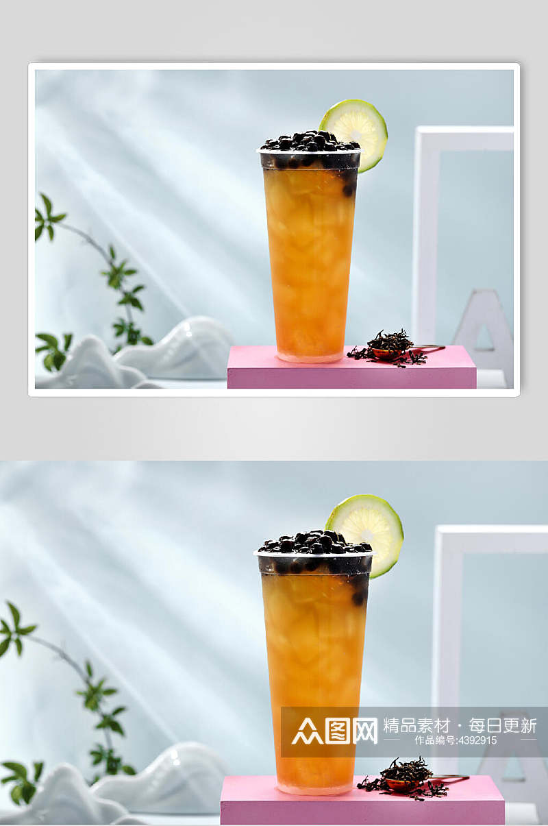 绿植柠檬片美味果汁奶茶摄影图片素材