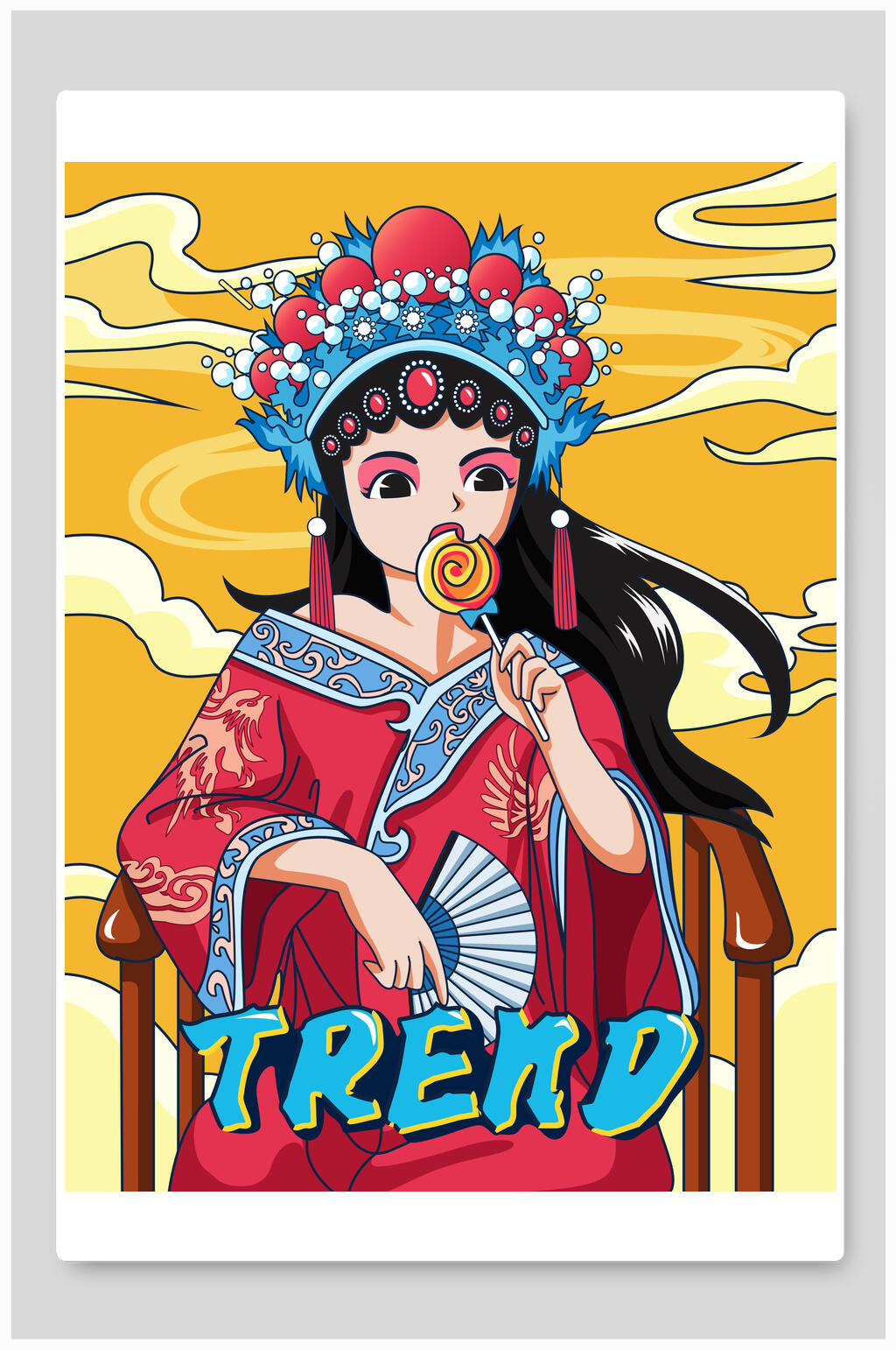创意大气棒棒糖戏曲脸谱插画素材