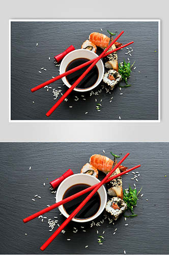 蘸料寿司摄影美食图片