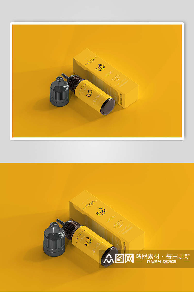 黄色图标大气高端酒盒酒瓶贴图样机素材