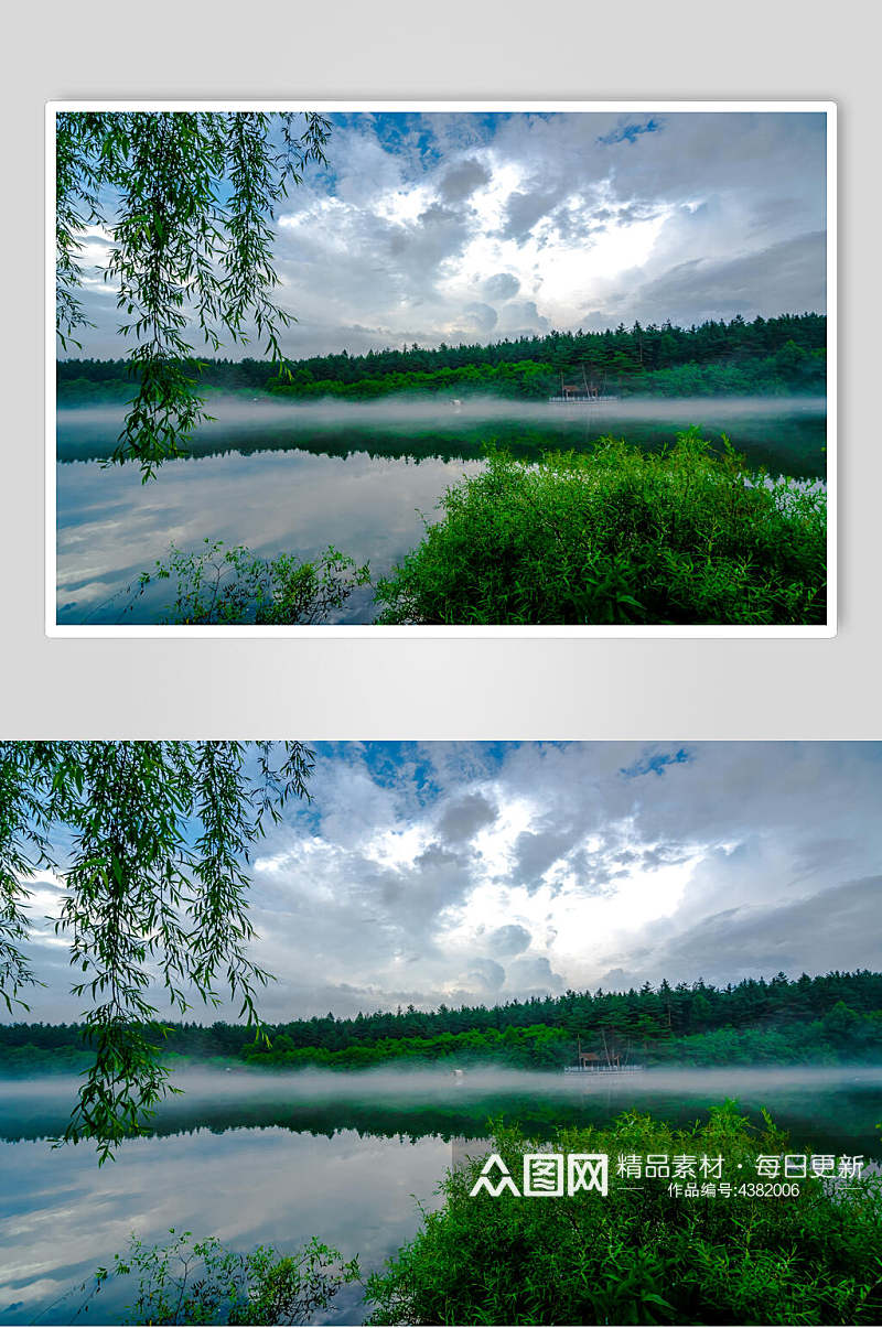 绿色森林湖二道白河小镇风光摄影图片素材
