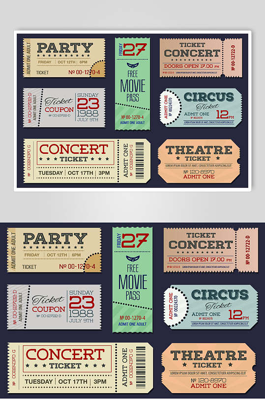 方形英文手绘简约风票证优惠券素材-众图网