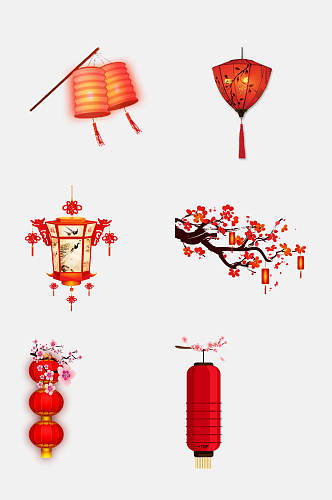 中国结花朵喜庆红灯笼免抠素材