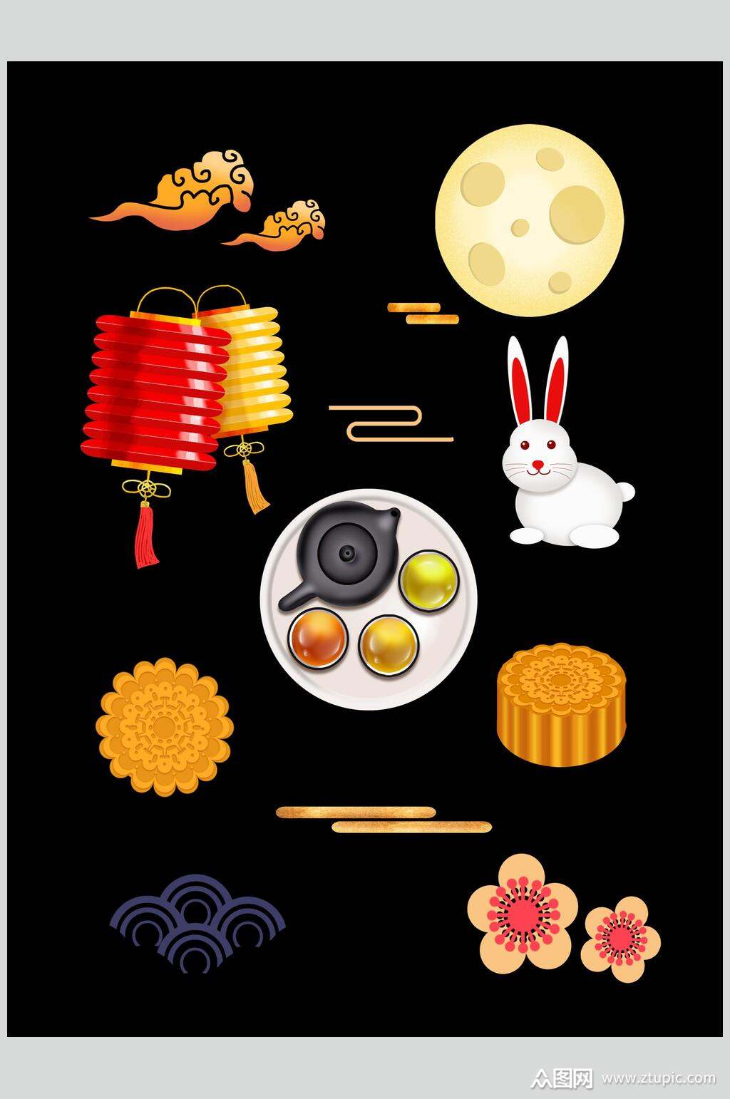 灯笼中秋装饰图案素材模板下载-编号4418830-众图网