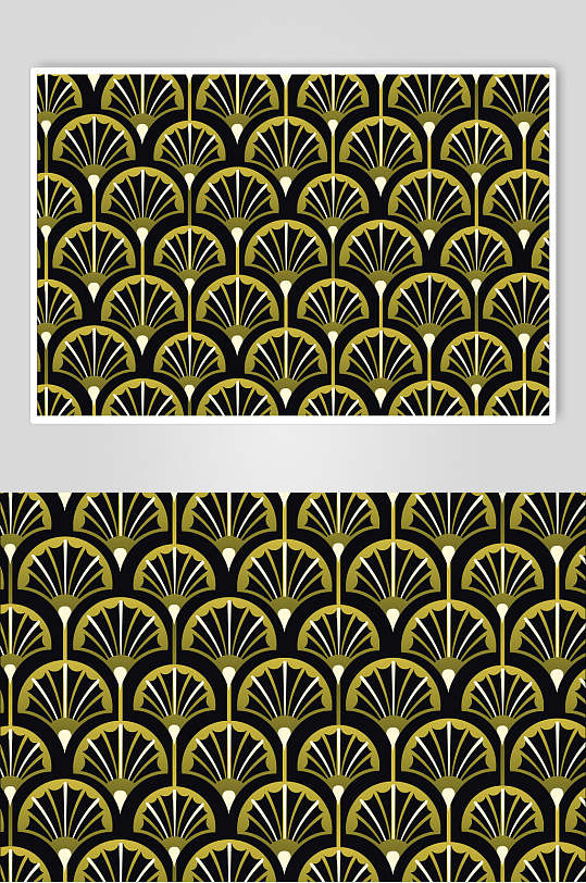 黄黑对称扇形中国风纹饰矢量素材