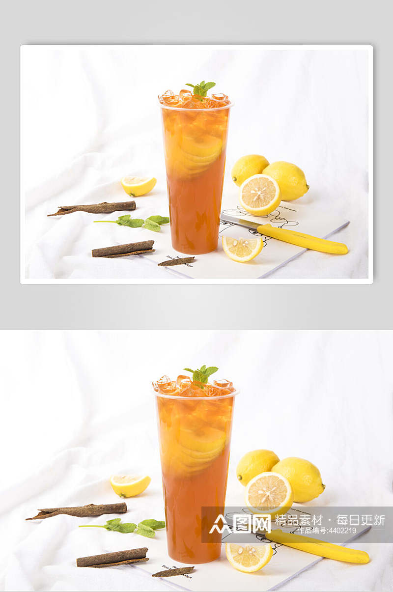 黄皮柠檬清新果汁奶茶摆拍图片素材
