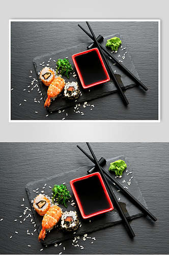 虾蘸料寿司摄影美食图片
