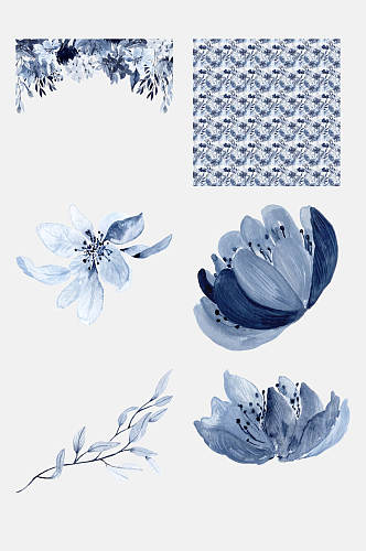 优雅海蓝花卉免抠素材