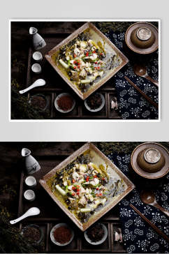 古典碗筷桌子酸菜鱼图片